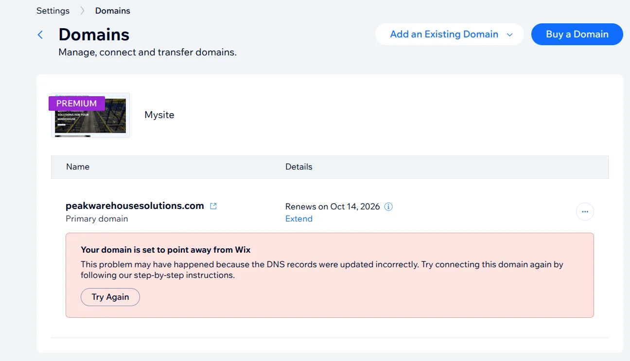 Warning about different nameservers being configured at the domain registrar